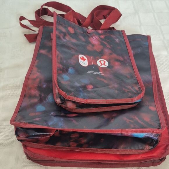 Lululemon Athletica Red and Black Tote Reusable Bag Trio Bundle Of 3 Bags - Picture 14 of 16